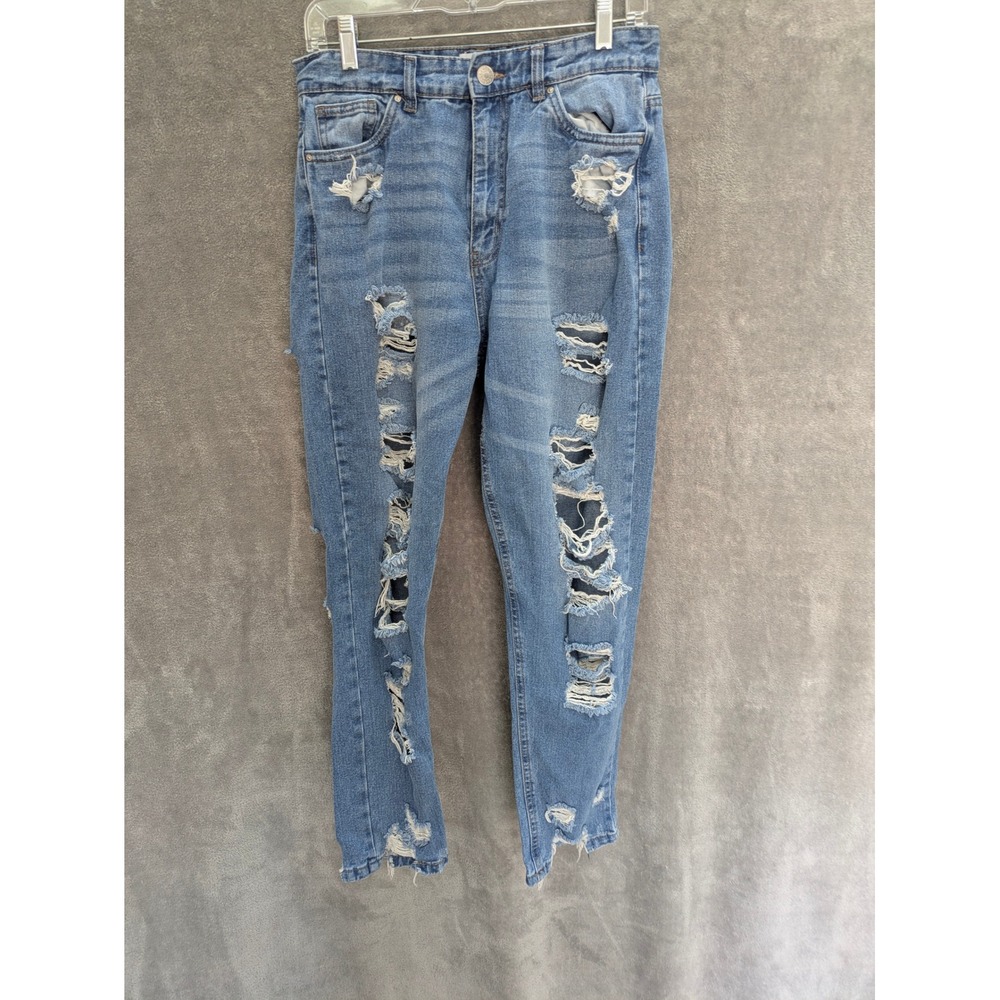 Grunge Distressed Mom Jeans Juniors 9 High Rise Ripped Denim Destroyed Casual